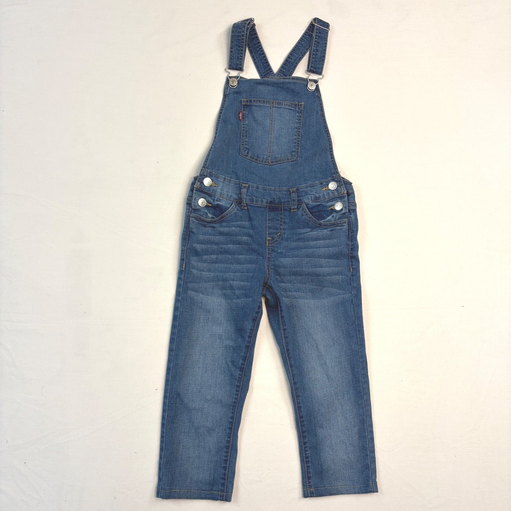 Levis Kids Blue Denim Overalls Bibs Size 8 Regular Adjustable Straps Denim